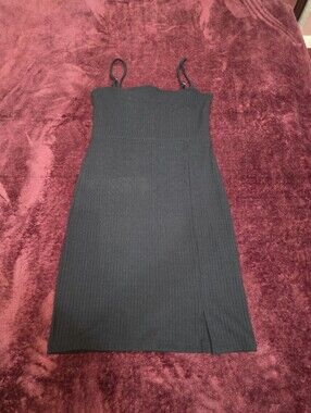 Forever 21 Black Ribbed Spaghetti Strap Midi Dress